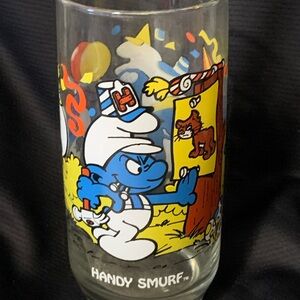 Vintage 1983 Smurf Party Glass, Handy Smurf